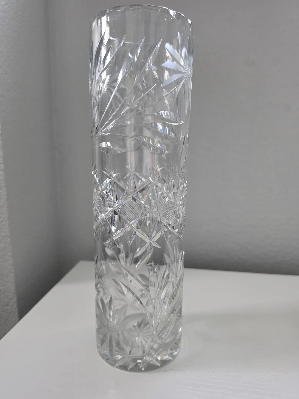Antique Cut Crystal Tall Bud Vase - Clear